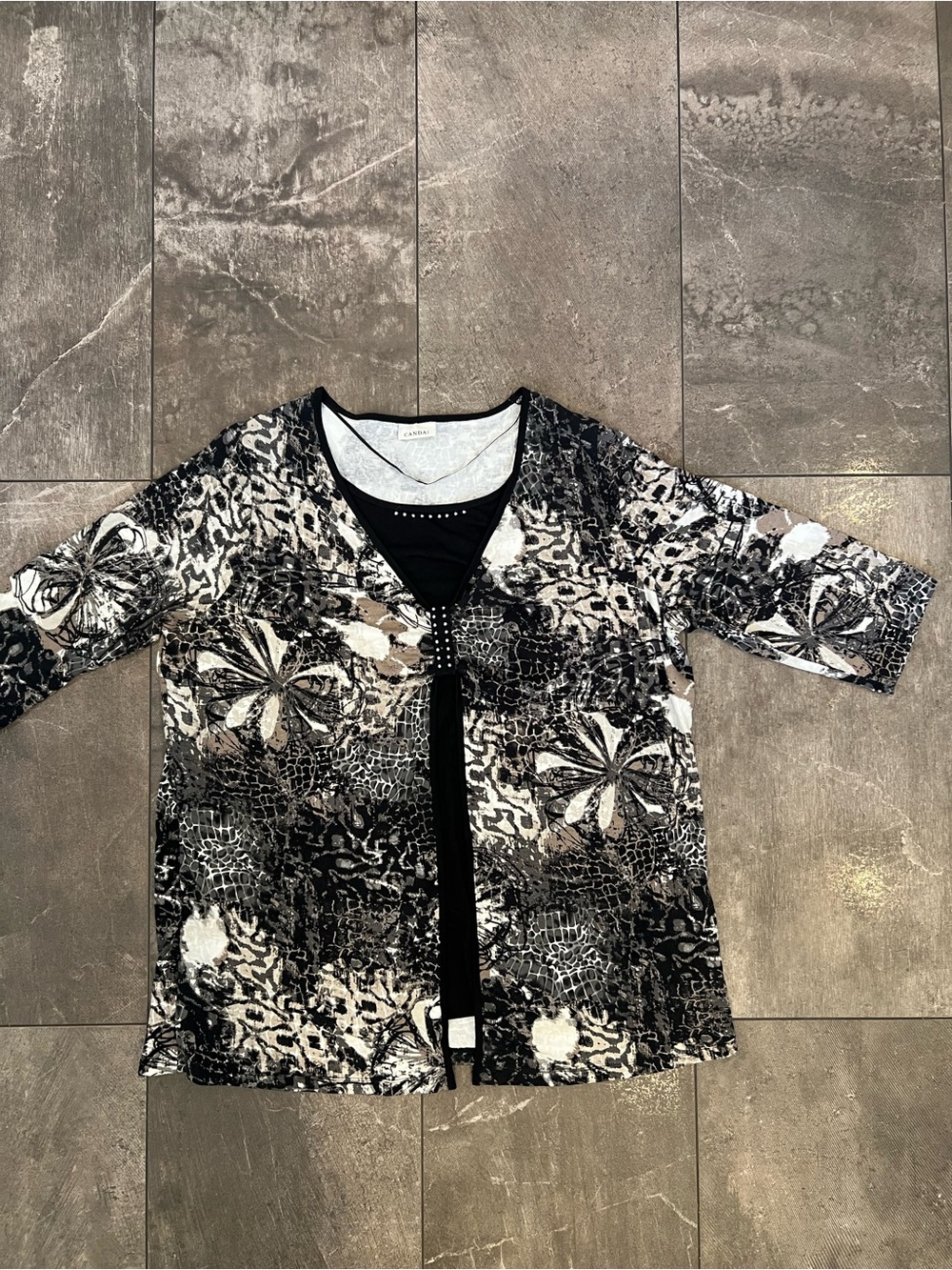 CANDA by C&A Shortsleeve Blouse Stripes Batwing Sleeves Animal Print XL black